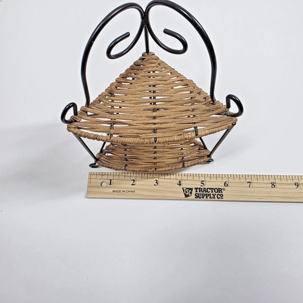 Dollhouse Miniature Black Rack Metal and Wicker Shelf Display Furniture